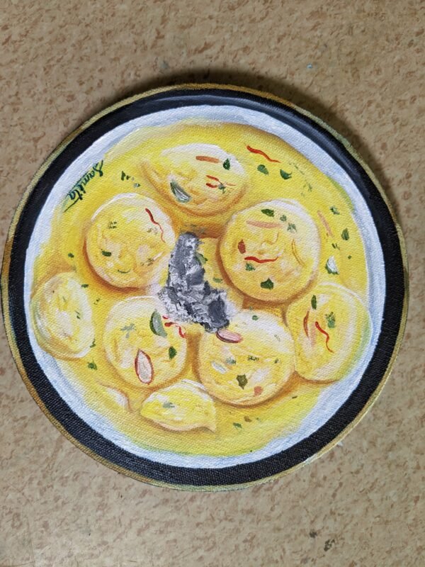 Indian Dessert Ras malai Acrylic Painting, Food art, Food Painting