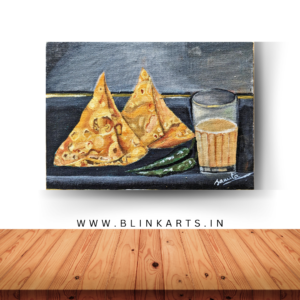 Realistic Chai Samosa Acrylic Painting for sale | Food art | Food Painting